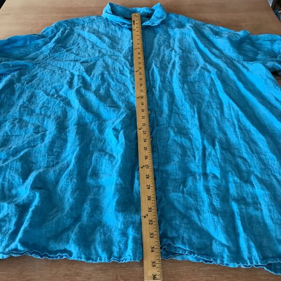 Perry Ellis 100% Linen Shirt Men 5XLT Blue Button Up Short Sleeve Collared 17524 - Picture 5 of 11